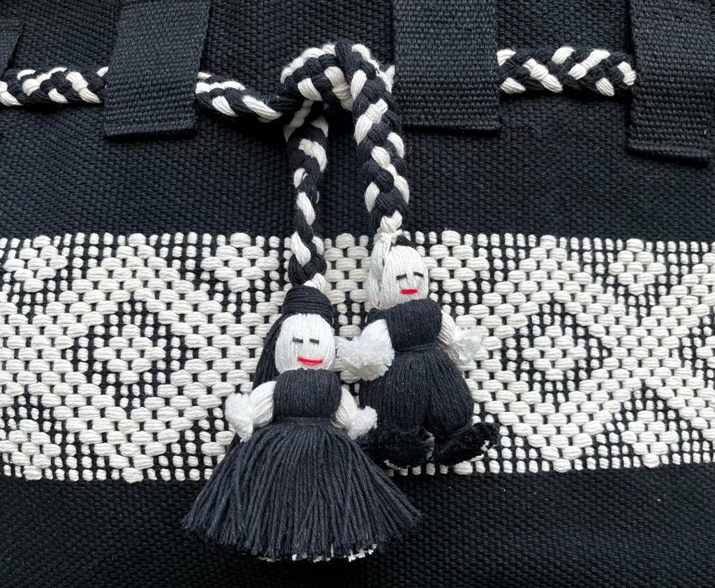 Casa Tlapali Large Boho Tote in Black with White Diamonds