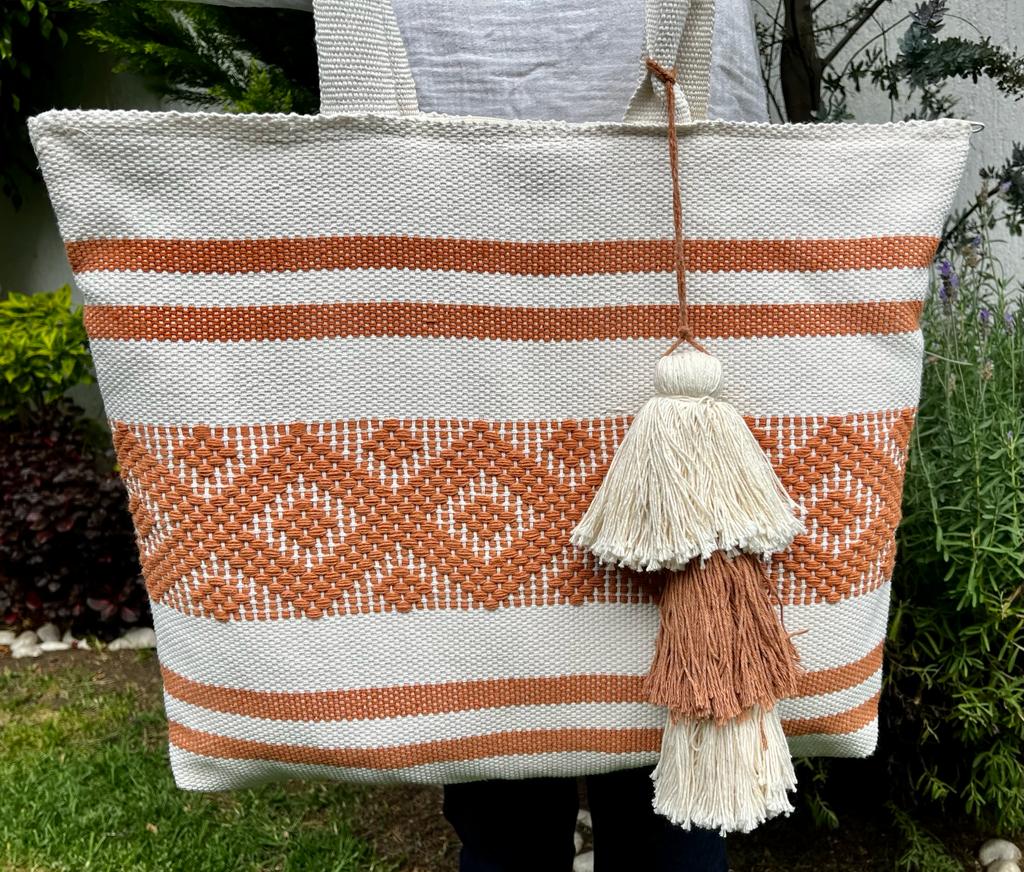 Casa Tlapali Pecan and Cream Boho Tote Large