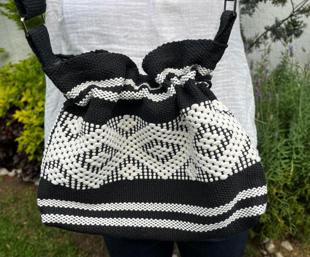 Casa Tlapali Black-White Cross Body Satchel with adjustable strap