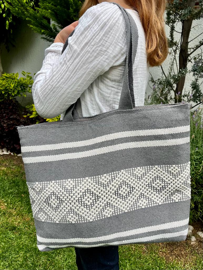 Casa Tlapali Grey Boho Tote Large