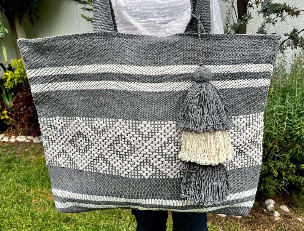 Casa Tlapali Grey Boho Tote Large