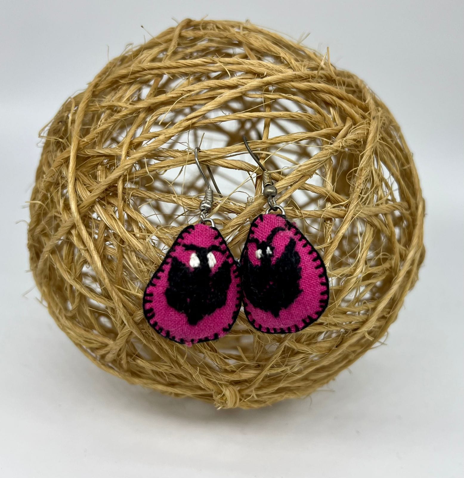 Casa Tlapali Otomi Bat Embroidered Earrings