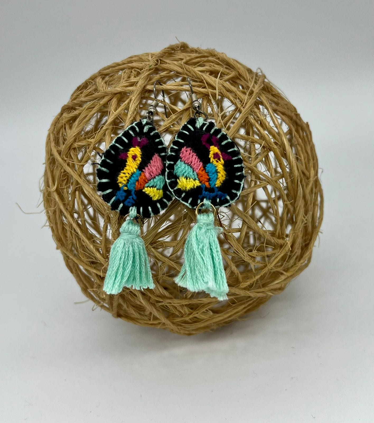 Casa Tlapali Otomi Bird Embroidered Earrings