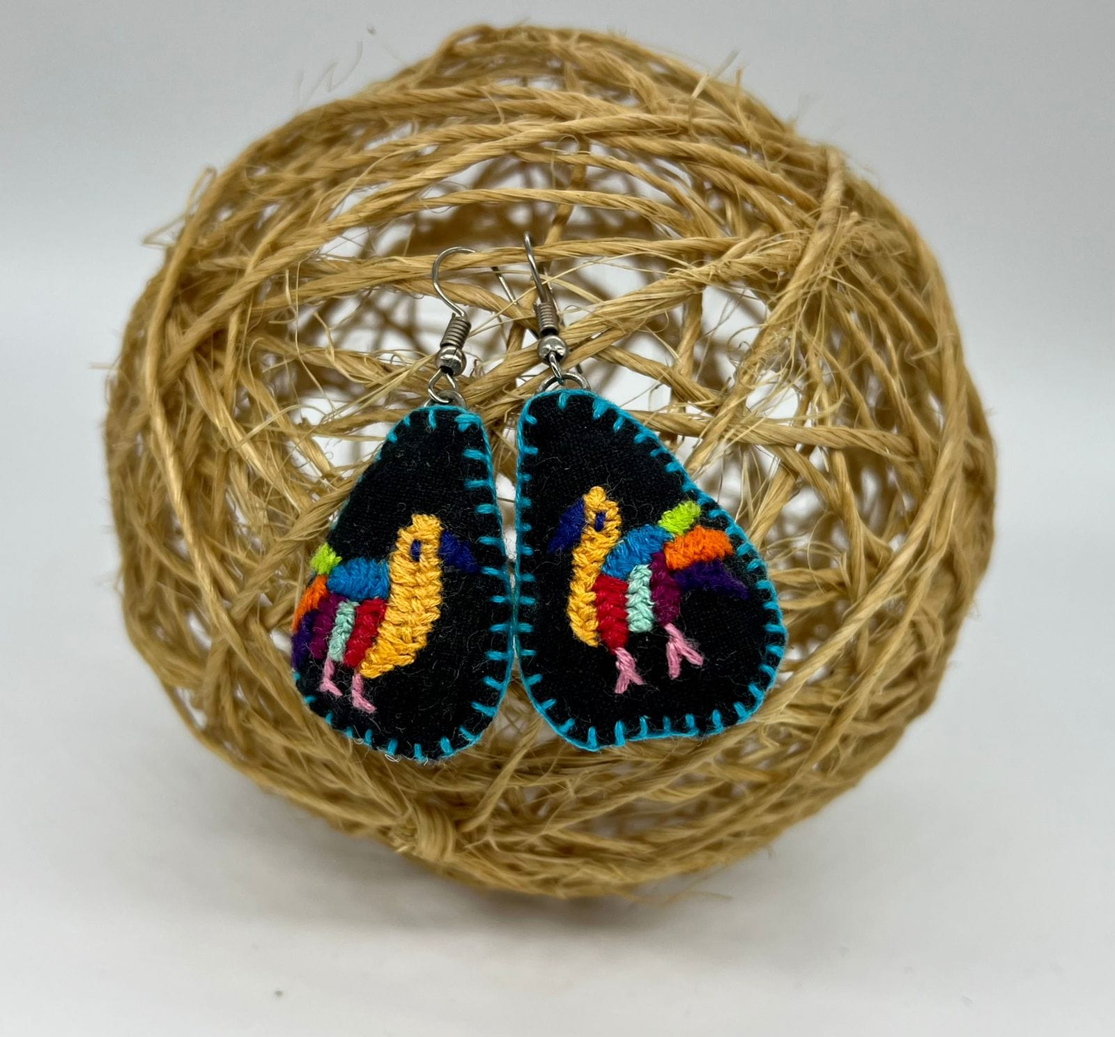 Casa Tlapali Otomi Bird Embroidered Earrings