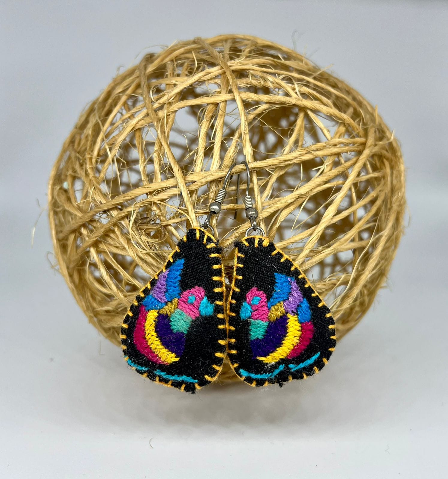 Casa Tlapali Otomi Bird Embroidered Earrings