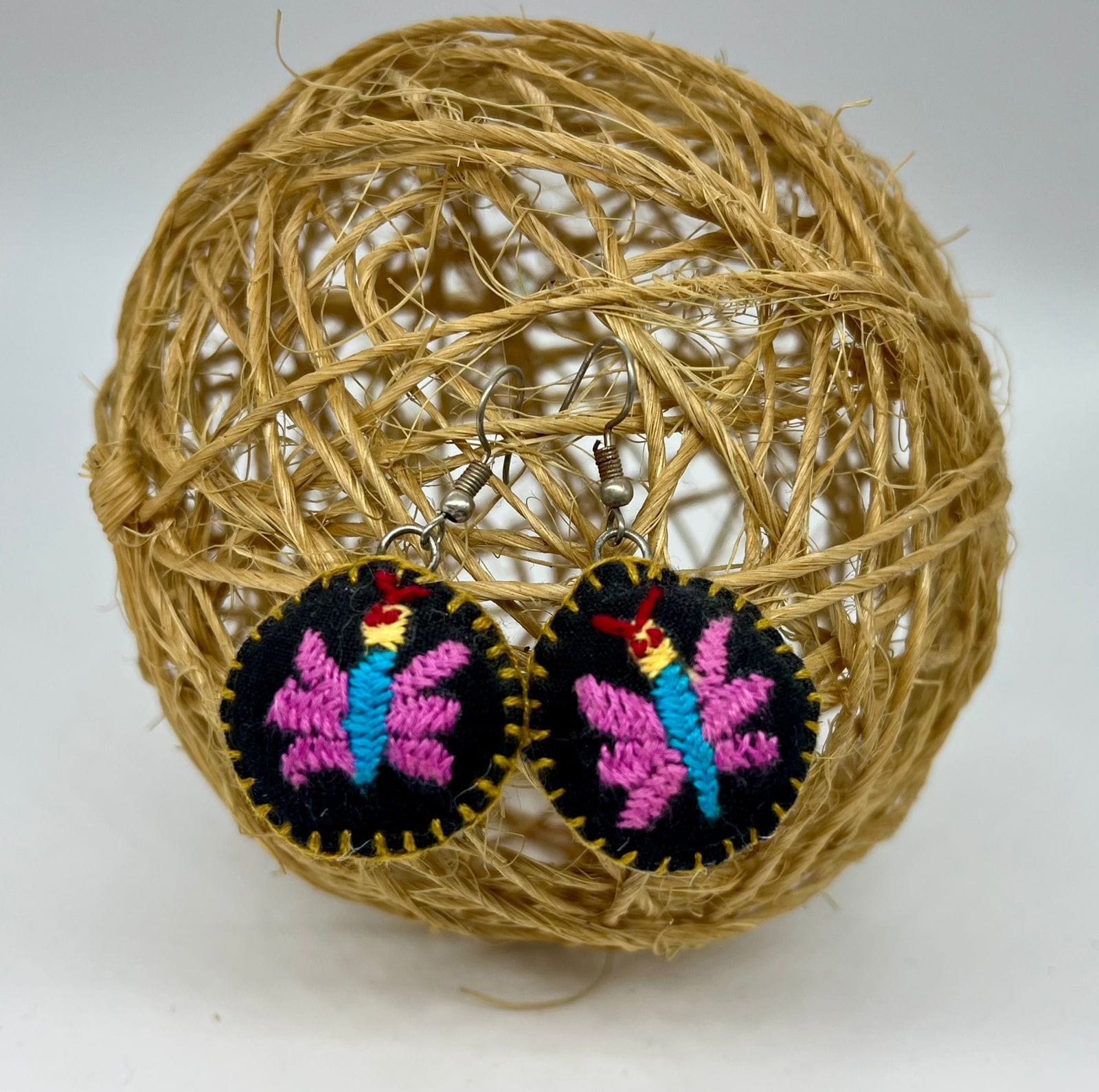 Casa Tlapali Otomi Butterfly Embroidered Earrings